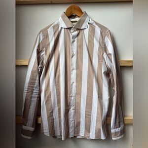 Beige Wide Stripe Cotton Shirt